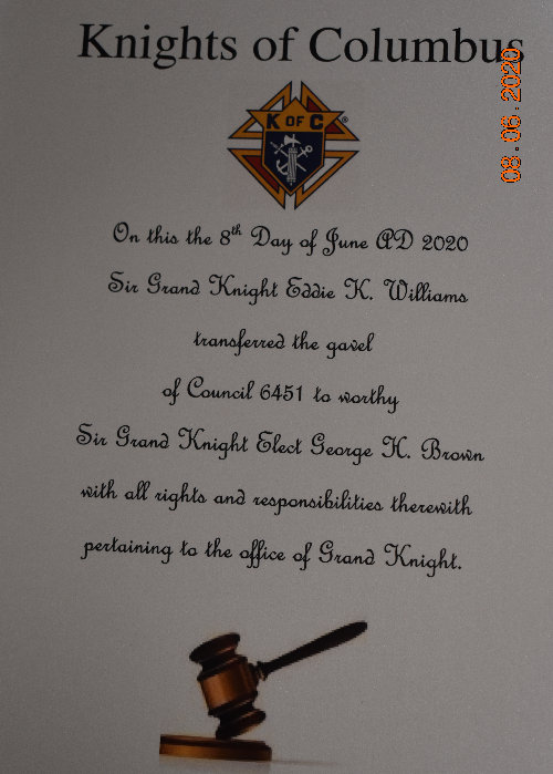 Document read and recorded for the Passing of the Gavel